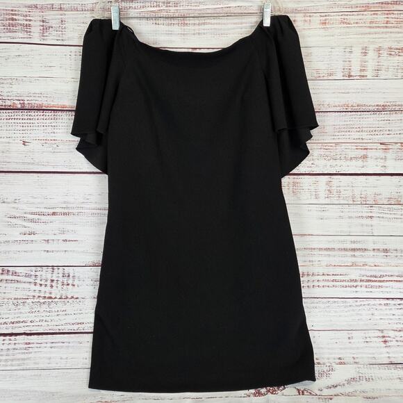 Trina Turk Zeal Off the Shoulder Cape Dress Size 6 Black Crepe Glam Lux Event - Picture 2 of 16